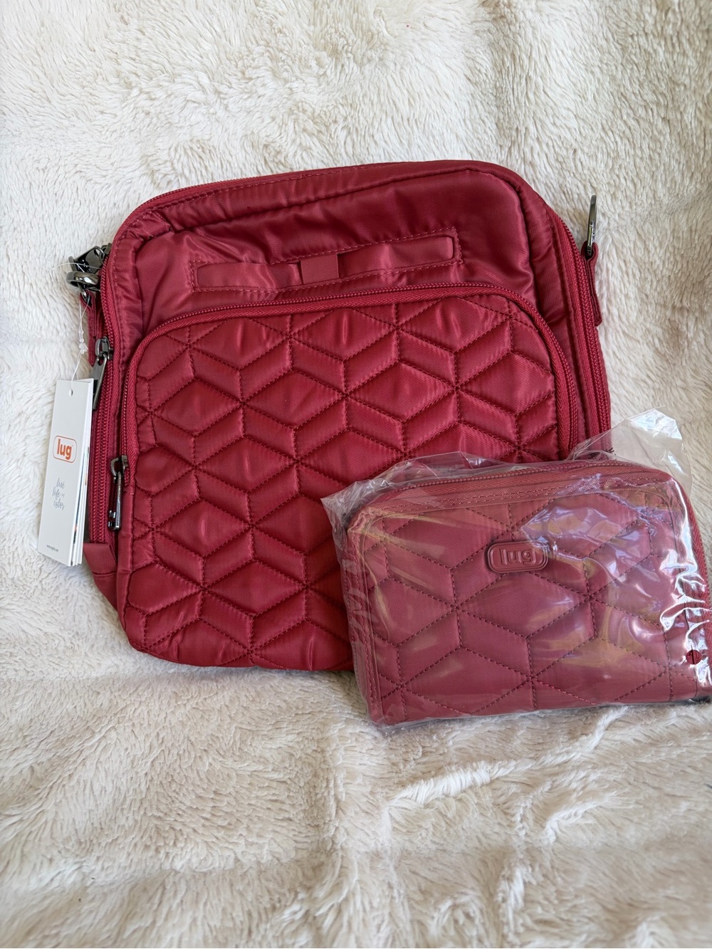 NWT Lug Quilted Crossbody Bag and Wallet Set - Rosewood Red